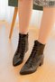 Duina Brown Thick Heeled (5 cm) Pointed Toe Lace-Up Casual Women's Boots