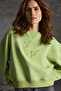 Fann Women's Embroidery Detailed Soft Fabric Knitted 3 Thread Organic Cotton Light Green Sweatshirt - 3