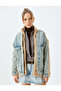 Stand Collar Buttoned Pocket Denim Fabric Detailed Comfortable Fit Plush Jacket - 3
