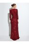 Sequin Sequined Deep V Neck Long Sleeves Slit Long Evening Dress - 4