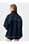 Classic Collar Buttoned Oversize Denim Jacket with Stone Pocket Detail - 4