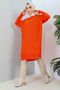Orange Crew Neck Mercerized Loose Knitwear Tunic - 5