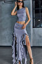 Ruffle Detailed Long Gray Skirt 4043
