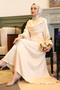Stone Collar Detailed Balloon Sleeve Satin Evening Dress - 2