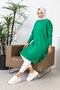 Green Crew Neck Mercerized Loose Knitwear Tunic - 3