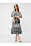 Midi Length Viscose Dress Off the Shoulder Ethnic Printed - 2