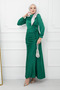 Emerald Green Front Detailed Draped Satin Evening Dress - 3