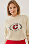 Women's Ecru Red Crew Neck Embroidered Thessaloniki Knitwear Sweater 20247528 - 4