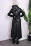 Black Hooded Leather Cap with Pockets - 3