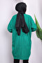 Green Crew Neck Mercerized Loose Knitwear Tunic - 3