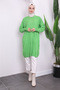Pistachio Green Crew Neck Mercerized Loose Knitwear Tunic - 4
