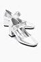 Women's Silver Neolite Sole Patterned Velcro Stone Buckle Heeled Shoes