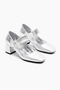 Women's Silver Neolite Sole Patterned Velcro Stone Buckle Heeled Shoes - 3
