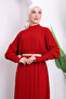 Red Stand Collar Mercerized Knitwear Dress - 2