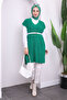 Green V-Neck Slit Selanik Knitwear Sweater - 3