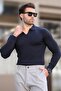 Navy Blue Polo Neck Striped Long Sleeve Men's Sweater 7289 - 2