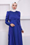 Cobalt Blue Belted Front Pleated Evening Dress - 8