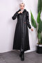 Black Hooded Leather Cap with Pockets - 2