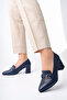 Genuine Leather Navy Blue Women's Heeled Leather Shoes Shn-0956 - 2