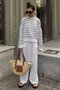Bone Color Striped Women's Knitwear Sweater Mg1262 - 5
