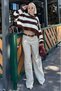 Brown Crew Neck Striped Knitwear Women's Sweater Mg2167 - 2