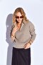 Cotton Soft Textured Zippered Half Turtleneck Women's Sweater Mink |   Mkw539429-01 - 2
