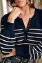 Navy Blue Turtleneck Striped Knitwear Sweater MG1790 - 3