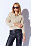 Cotton Soft Texture Zippered Half Fisherman Collar Women's Sweater Stone |   Mkw539429-01