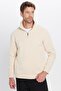 Unisex Relax Fit Comfortable Cut Cotton Fleece-Lined Half-Zip Ecru Mock Neck Sweatshirt - 2