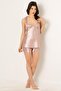 Stone detailed ruffle strap satin shorts set