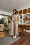 6632-Decorated Pleated Khaki Lens Jacket with Reglan Sleeves