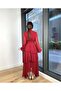 Red Chiffon Tiered Skirt Tulle Sleeve Pleated Dress - 3