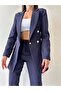 Long Gold Button Blazer Jacket Navy Blue