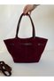 Women's Burgundy Suede Leather Magnet Closure Lock Detailed Hand and Shoulder Bag Large Large Bag - 4