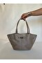 Women's Beige Suede Leather Magnet Closure Lock Detailed Hand and Shoulder Bag Large Large Bag