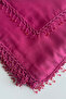 Sand Bead Detailed 90*90 Square Crochet Embroidered Writing/Dark Pink - 2
