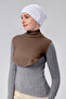 Women's Hijab Dress, Half-High Neck, Simit Neck Collar, Combed Cotton, Solid Color, Bitter Brown - 2