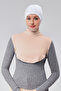 Women's Hijab Dress, Half-High Neck, Simit Neck Collar, Combed Cotton, Solid Color, Beige