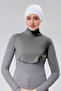 Women's Hijab Dress, Half-High Neck, Simit Neck Collar, Combed Cotton, Solid Color, Smoked