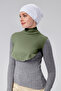Women's Hijab Dress, Half-High Neck, Simit Neck Collar, Combed Cotton, Solid Color, Khaki - 2