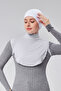 Women's Hijab Dress, Half-High Neck, Simit Neck Collar, Combed Cotton, Solid Color, Gray - 3