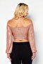 Women Off Shoulder Neck Long Sleeve Textured Crop Top, Bronze - 4