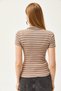 Women's Striped Mink Polo Collar Knitted Blouse - 5