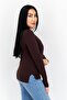 Women Bateau Neck Long Sleeve Solid Top, Brown - 3