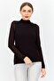 Women High Neck Long Sleeve All Over Print Blouse Top, Black
