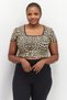 Women Square Neck Short Sleeve Animal Print Crop Top, Cream Combo