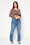 Women Asymmetric Neck Long Sleeves Floral Printed Blouse, Brown Combo - 2