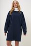 Women's Navy Blue Crew Neck Sweatshirt Dress Alc-X13137 - 5