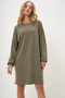 Women's Khaki Crew Neck Sweatshirt Dress Alc-X13137 - 2
