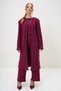 Women's Burgundy Padded Shoulders Crew Neck Blouse Pants and Cardigan Set ALC-X4710-RV - 5